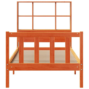 Säng med bokhylla utan madrass vaxbrun 100x200 cm massiv furu