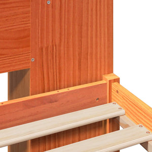 Säng med bokhylla utan madrass vaxbrun 200x200cm massiv furu