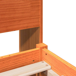 Säng med bokhylla utan madrass vaxbrun 120x190 cm massiv trä