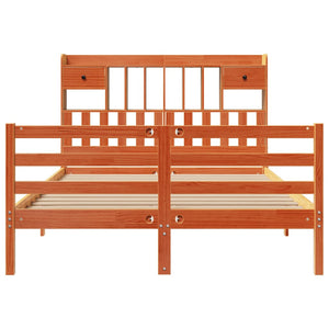 Säng med bokhylla utan madrass vaxbrun 150x200cm massiv furu