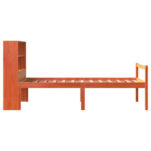 Säng med bokhylla utan madrass vaxbrun 75x190 cm massiv trä