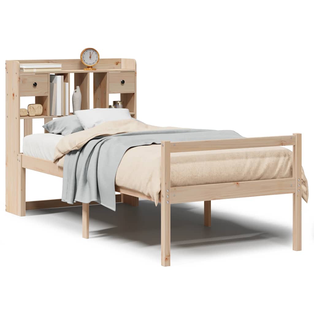 Säng med bokhylla utan madrass 75x190cm massiv furu
