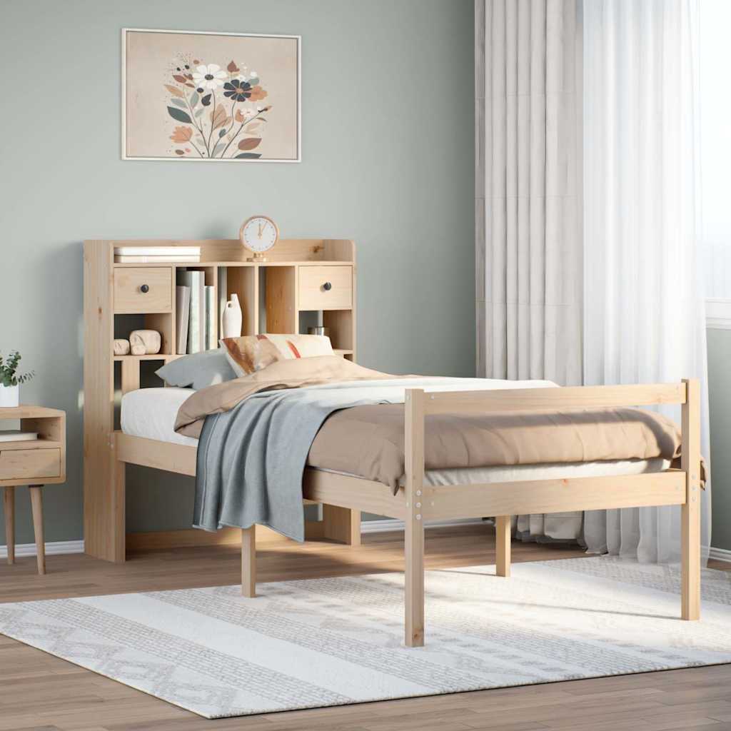 Säng med bokhylla utan madrass 75x190cm massiv furu