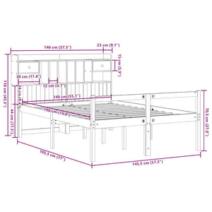 Säng med bokhylla utan madrass 140x190cm massiv furu