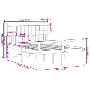 Säng med bokhylla utan madrass vit 140x200cm massiv furu