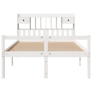 Säng med bokhylla utan madrass vit 160x200cm massiv furu