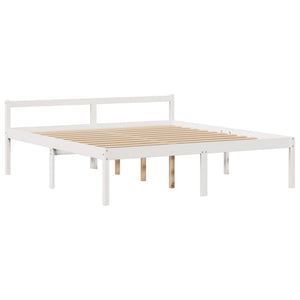 Säng med bokhylla utan madrass vit 180x200cm massiv furu