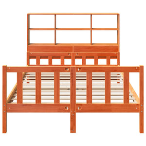 Säng med bokhylla utan madrass vaxbrun 150x200 cm massiv trä