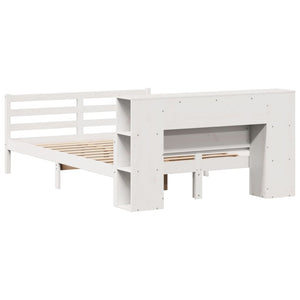 Säng med bokhylla utan madrass vit 135x190cm massiv furu