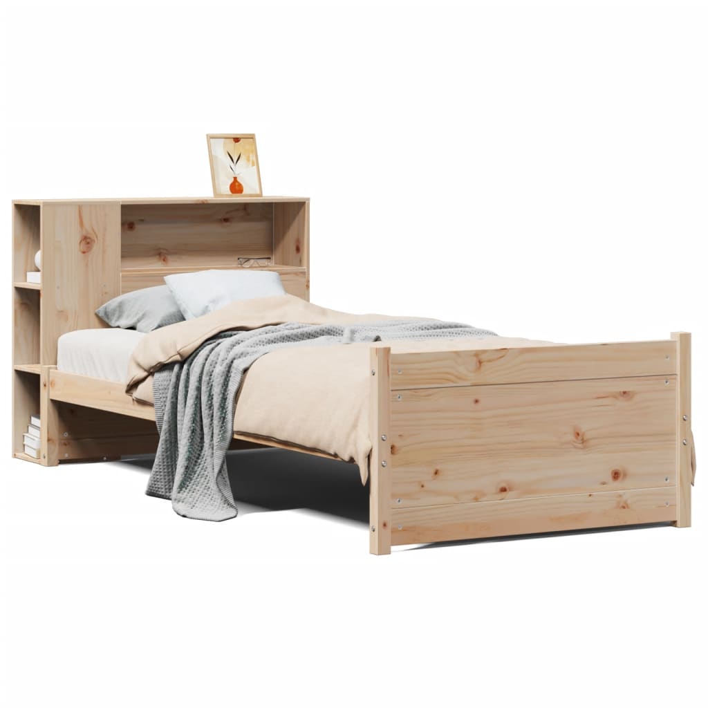 Säng med bokhylla utan madrass 75x190cm massiv furu