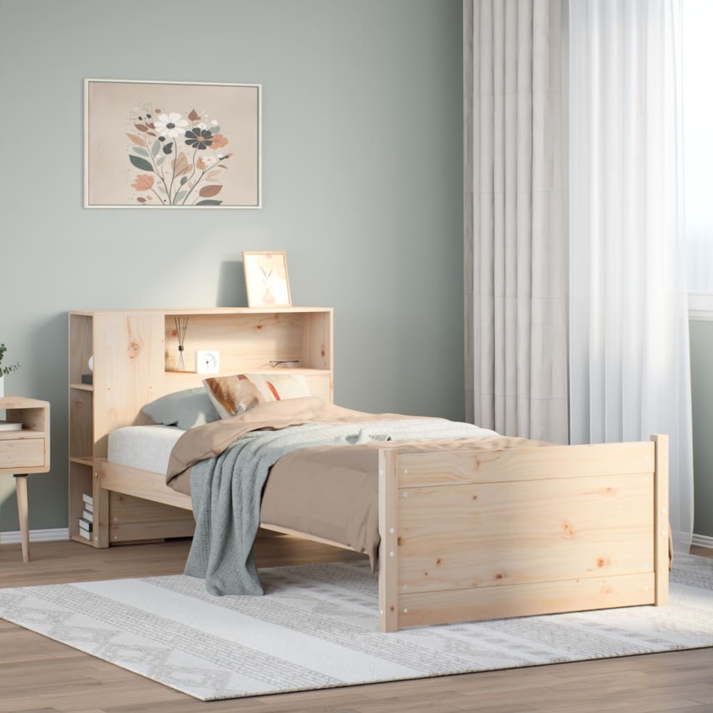 Säng med bokhylla utan madrass 75x190cm massiv furu