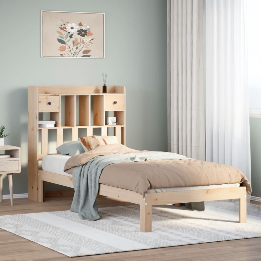 Säng med bokhylla utan madrass 100x200cm massiv furu