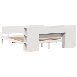 Säng med bokhylla utan madrass vit 200x200cm massiv furu