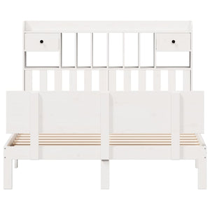 Säng med bokhylla utan madrass vit 140x200cm massiv furu