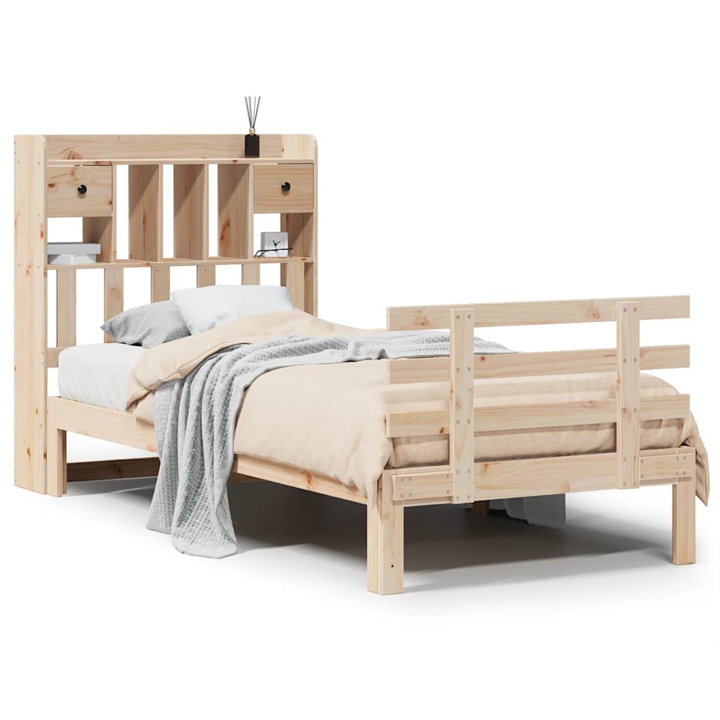 Säng med bokhylla utan madrass 75x190cm massiv furu
