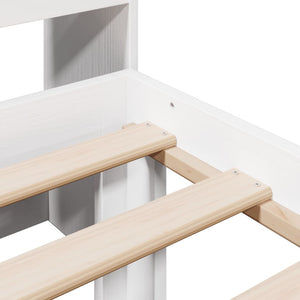 Säng med bokhylla utan madrass vit 90x200cm massiv furu