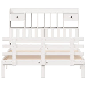 Säng med bokhylla utan madrass vit 140x200cm massiv furu