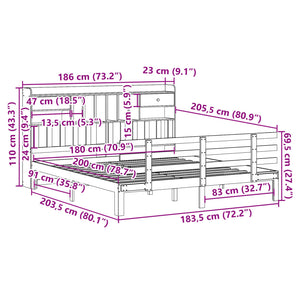 Säng med bokhylla utan madrass vit 180x200cm massiv furu