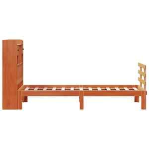 Säng med bokhylla utan madrass vaxbrun 75x190 cm massiv furu