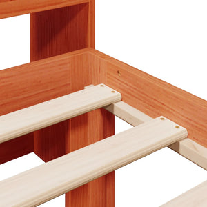 Säng med bokhylla utan madrass vaxbrun 75x190 cm massiv furu