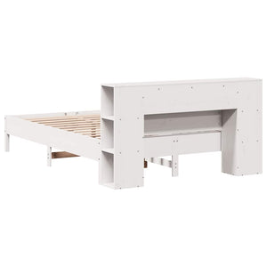 Säng med bokhylla utan madrass vit 140x190cm massiv furu