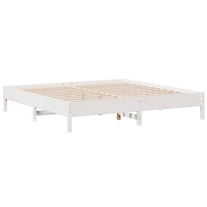 Säng med bokhylla utan madrass vit 180x200cm massiv furu