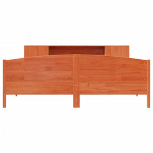 Säng med bokhylla utan madrass vaxbrun 180x200cm massiv furu