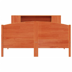 Säng med bokhylla utan madrass vaxbrun 160x200cm massiv furu