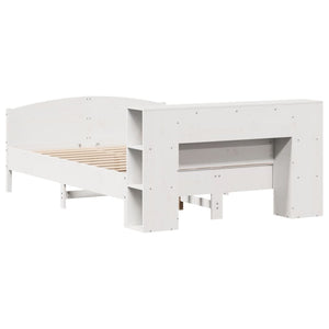 Säng med bokhylla utan madrass vit 150x200cm massiv furu