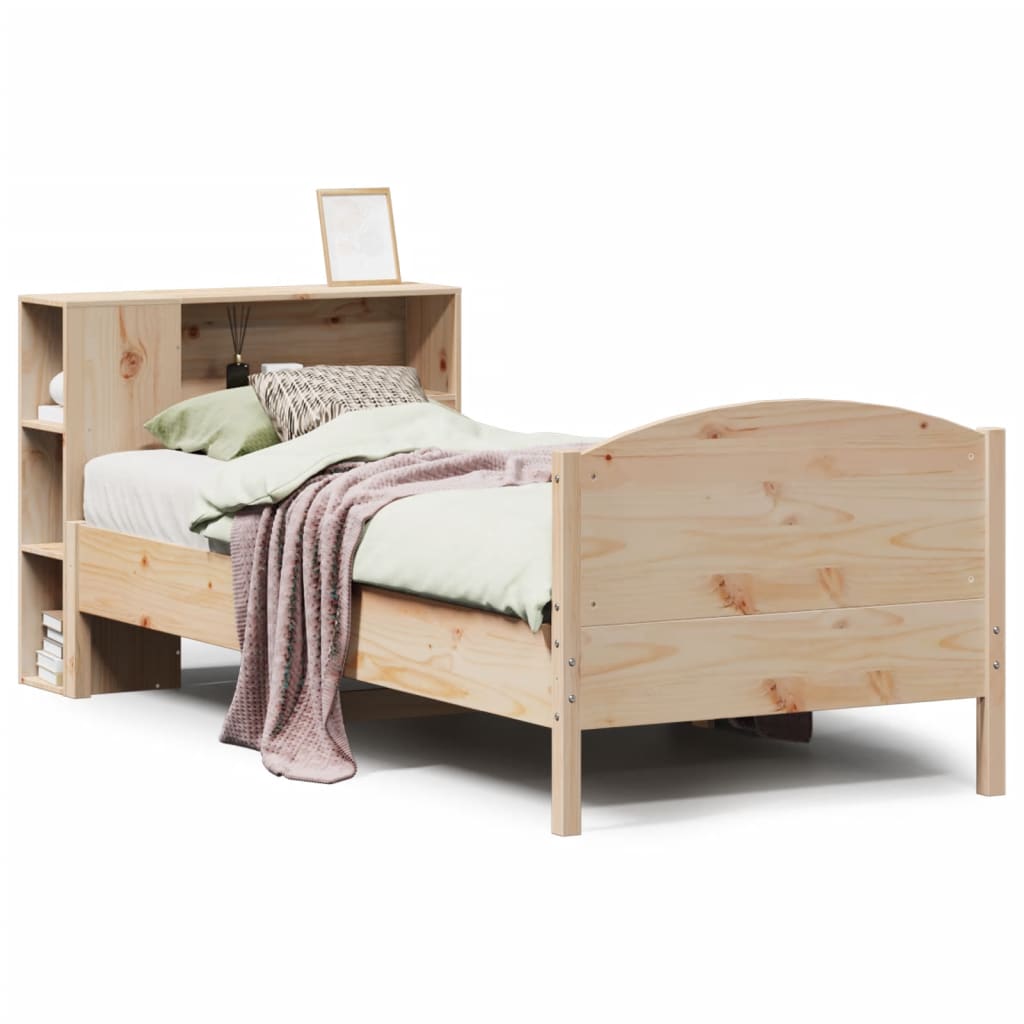 Säng med bokhylla utan madrass 75x190cm massiv furu