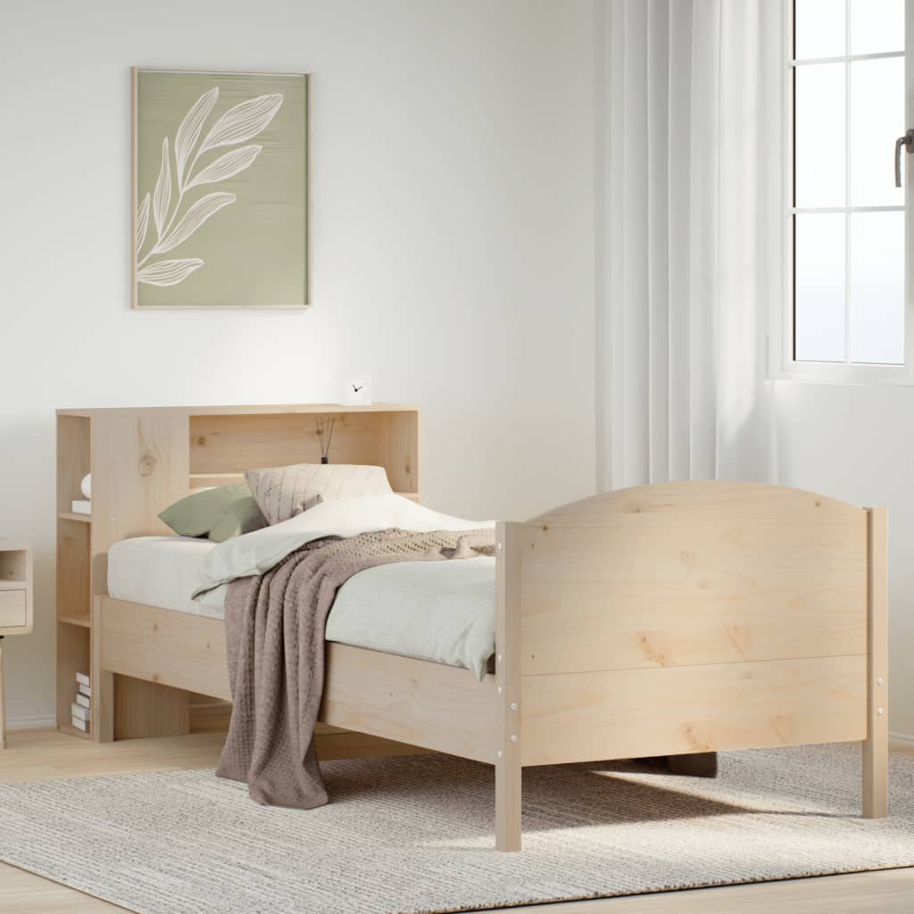 Säng med bokhylla utan madrass 75x190cm massiv furu