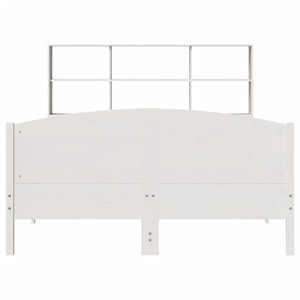 Säng med bokhylla utan madrass vit 120x200 cm massiv furu