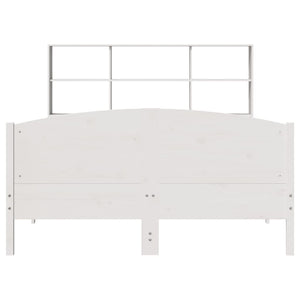 Säng med bokhylla utan madrass vit 140x190cm massiv furu