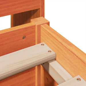 Säng med bokhylla utan madrass vaxbrun 150x200cm massiv furu