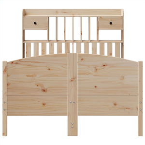 Säng med bokhylla utan madrass 135x190cm massiv furu