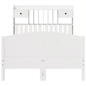 Säng med bokhylla utan madrass vit 135x190cm massiv furu