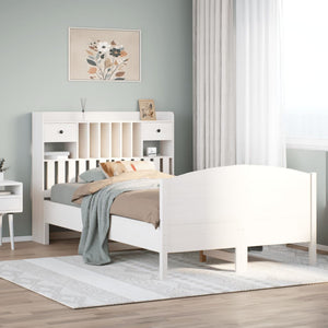 Säng med bokhylla utan madrass vit 135x190cm massiv furu