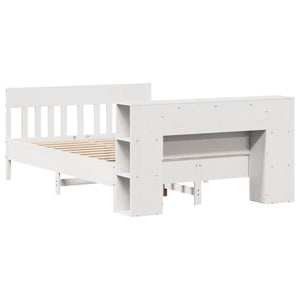 Säng med bokhylla utan madrass vit 150x200cm massiv furu