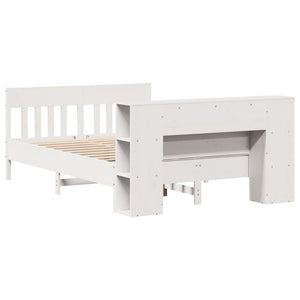 Säng med bokhylla utan madrass vit 140x190cm massiv furu