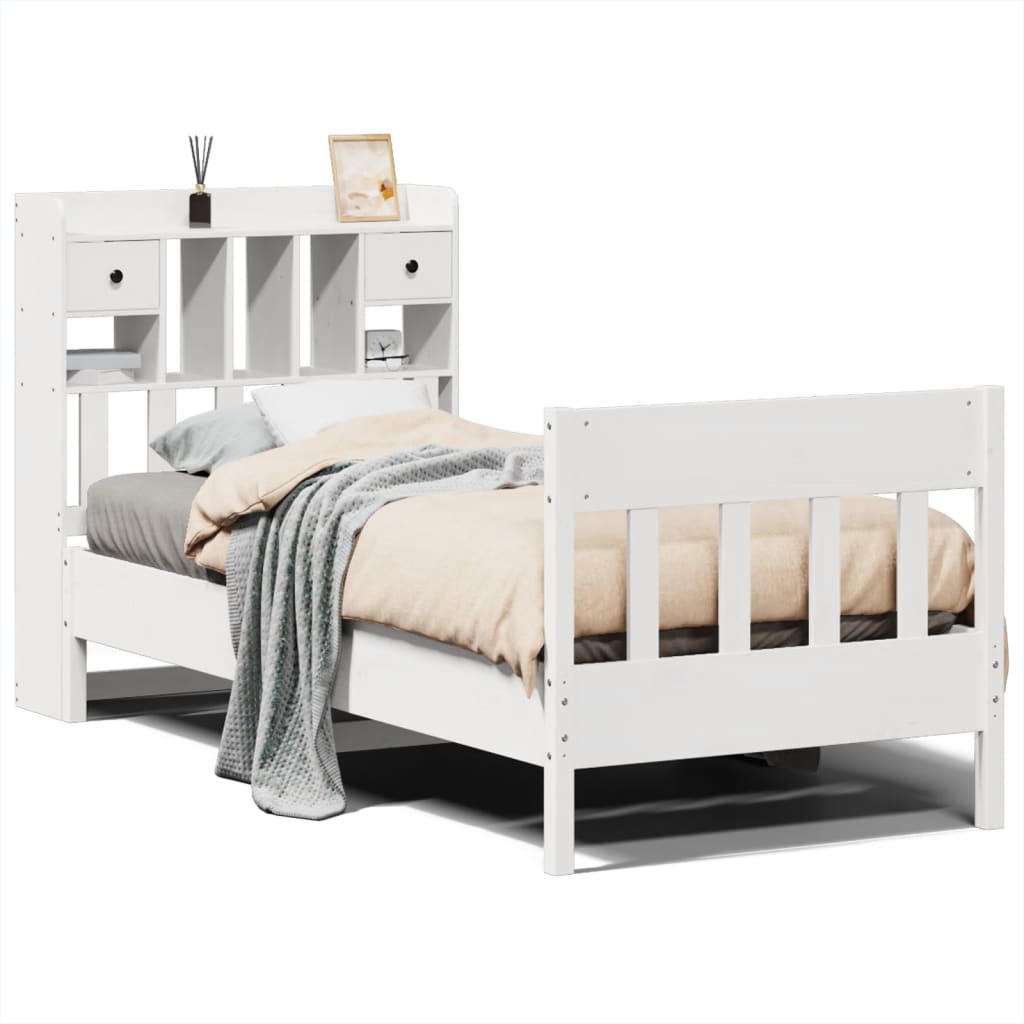 Sängram utan madrass vit 75x190 cm massiv furu