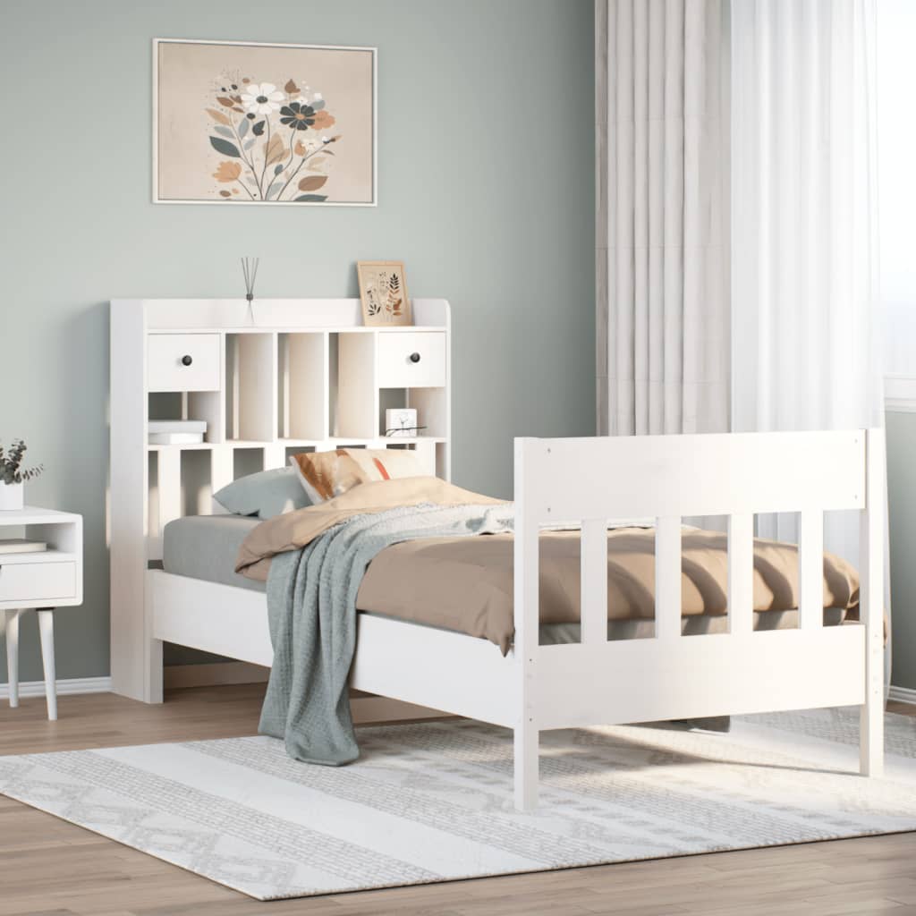 Sängram utan madrass vit 75x190 cm massiv furu