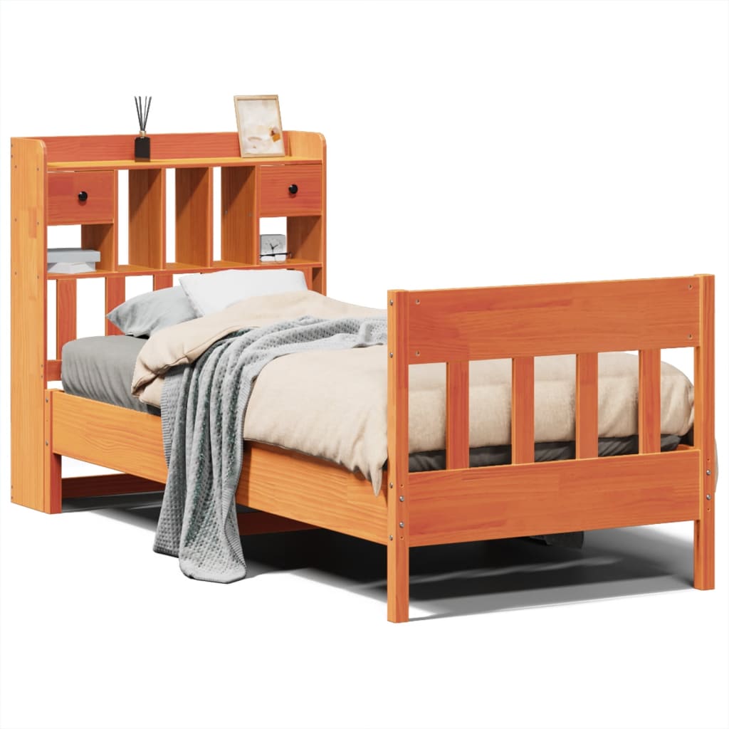 Sängram utan madrass vaxbrun 75x190 cm massiv furu