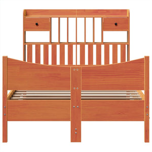 Sängram utan madrass vaxbrun 135x190 cm massiv furu