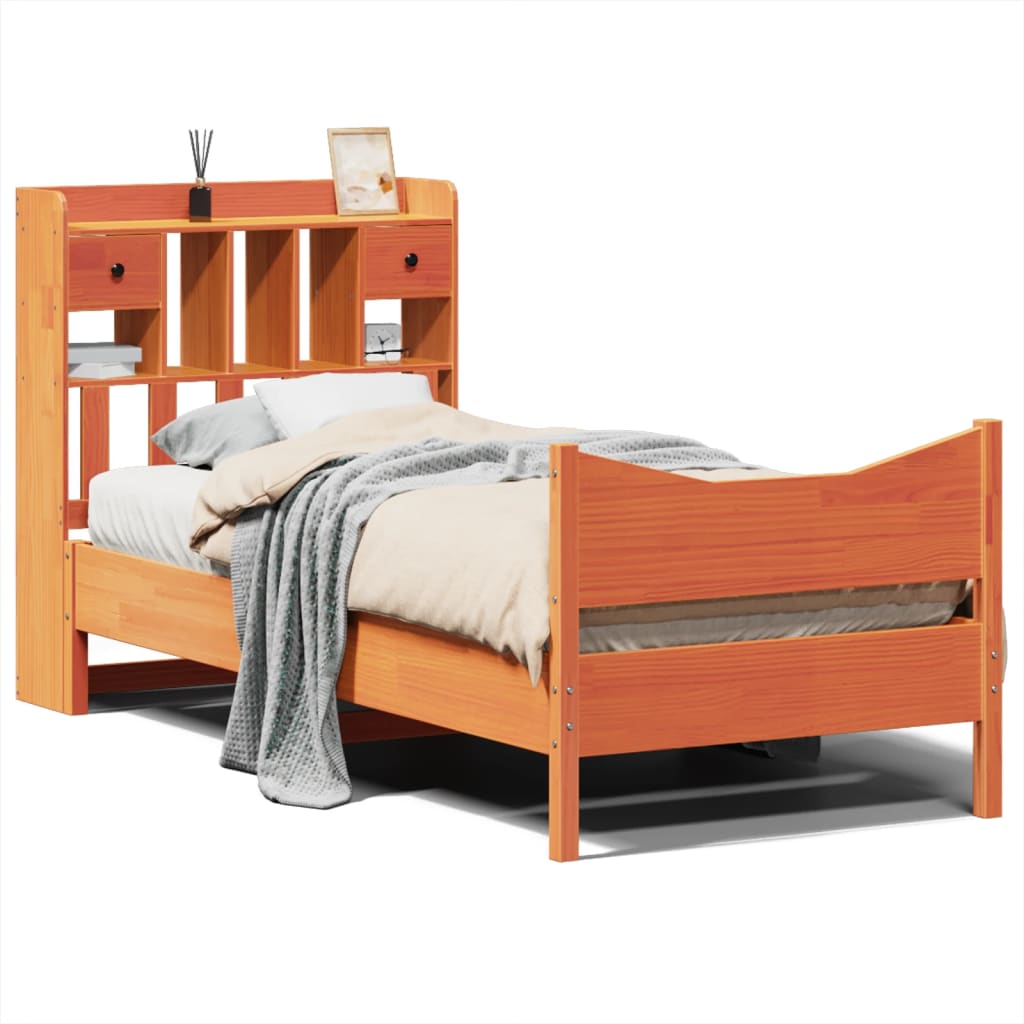 Sängram utan madrass vaxbrun 75x190 cm massiv furu