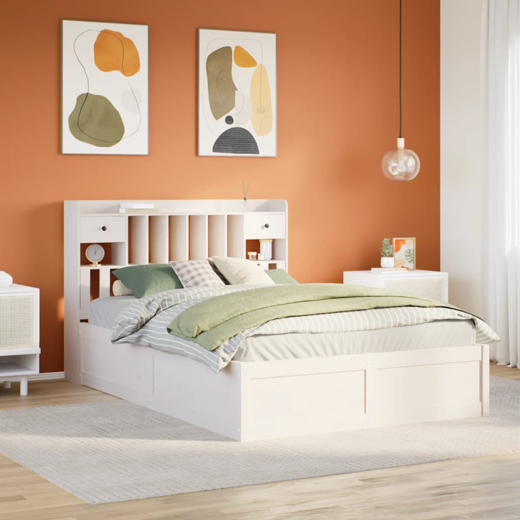 Sängram utan madrass vit 140x190 cm massiv furu