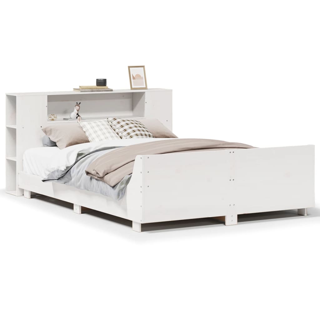 Sängram utan madrass vit 140x190 cm massiv furu