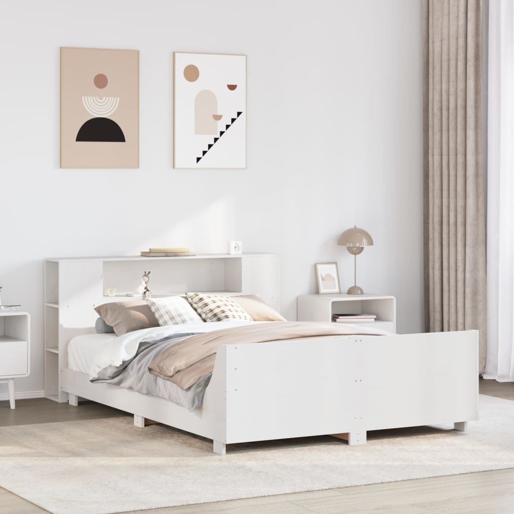 Sängram utan madrass vit 140x190 cm massiv furu