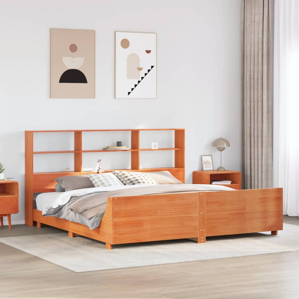 Sängram utan madrass vaxbrun 200x200 cm massiv furu