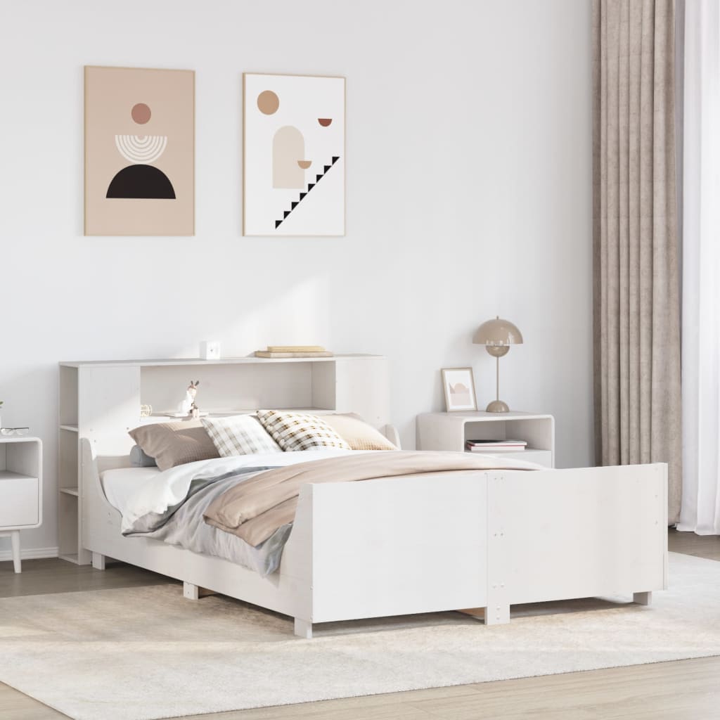 Sängram utan madrass vit 160x200 cm massiv furu