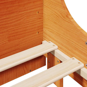 Säng med bokhylla utan madrass vaxbrun 200x200 cm massiv trä